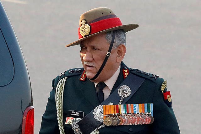 <p>File: Indian first Chief Defence of Staff General Bipin Rawat arrives for the Beating the Retreat ceremony in New Delhi, India in 2019 </p>