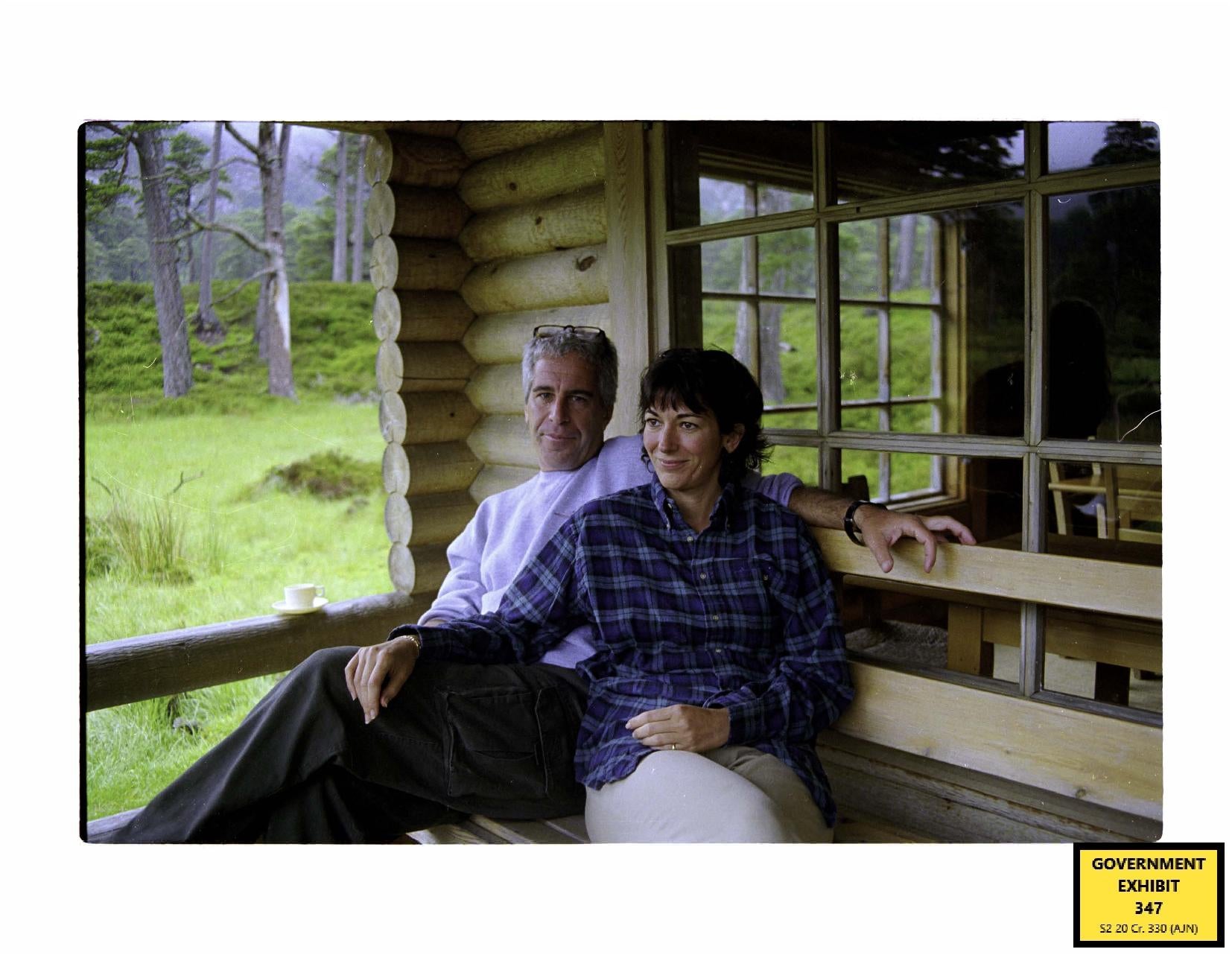 Ghislaine Maxwell with Jeffrey Epstein at a log cabin on the grounds of the Queen’s estate, Balmoral