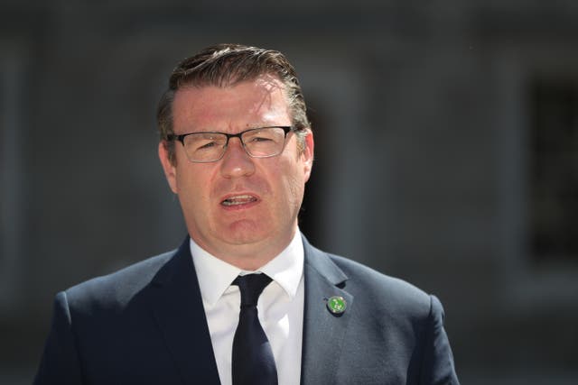 Labour Party leader Alan Kelly speaking on the plinth of Leinster House, Dublin (Niall Carson/PA)