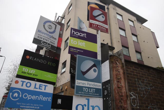 <p>‘Let by’ signs at flats in Clapham, south-west London</p>