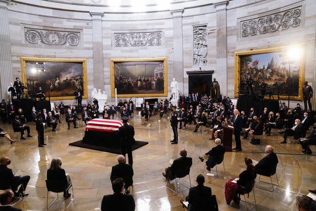 <p>The late former Sen Bob Dole lies in state at the US Capitol</p>