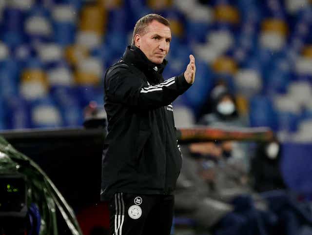 <p>Brendan Rodgers on the touchline in Napoli</p>