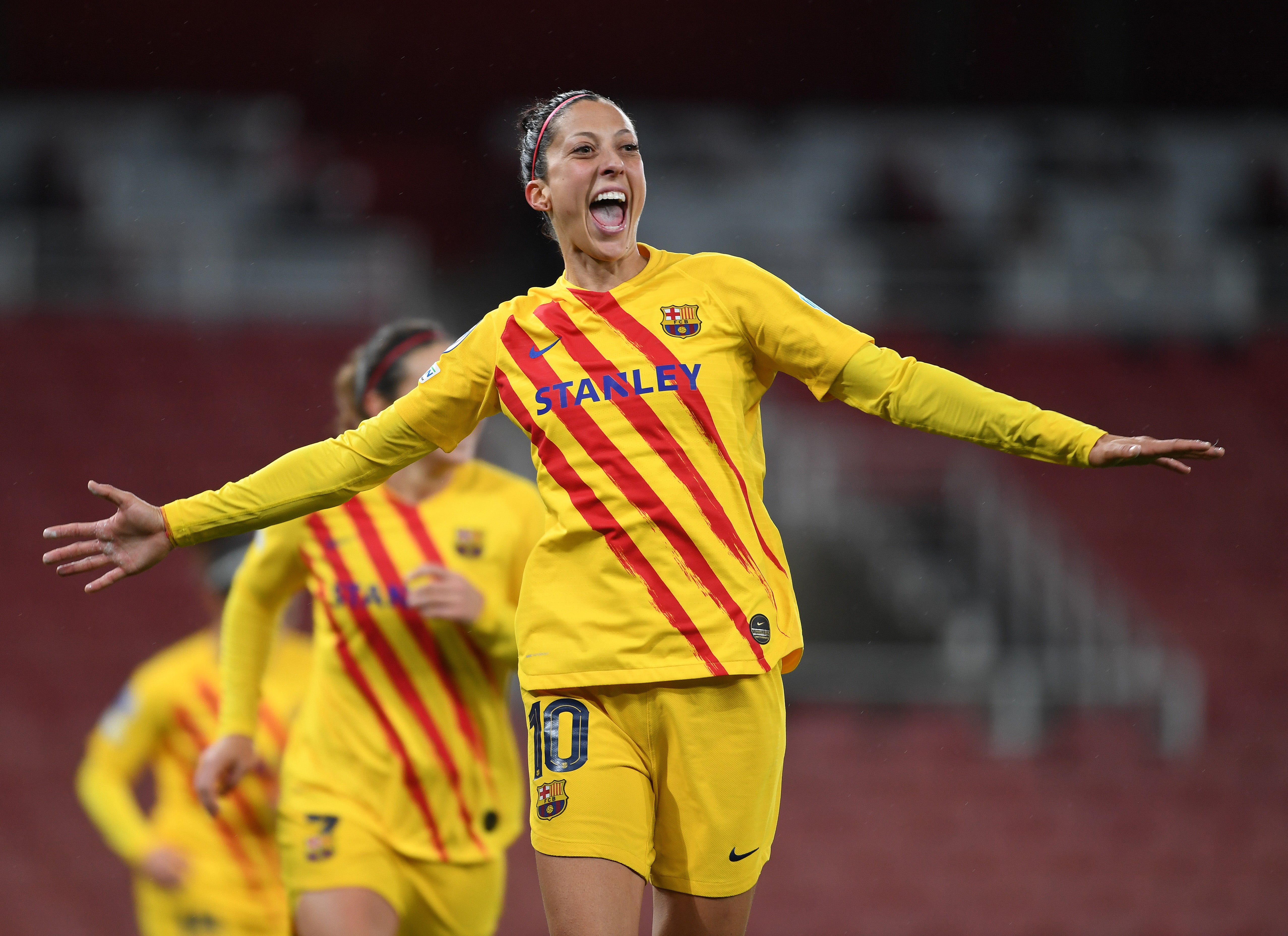 Jennifer Hermoso celebrates scoring Barca’s fourth goal
