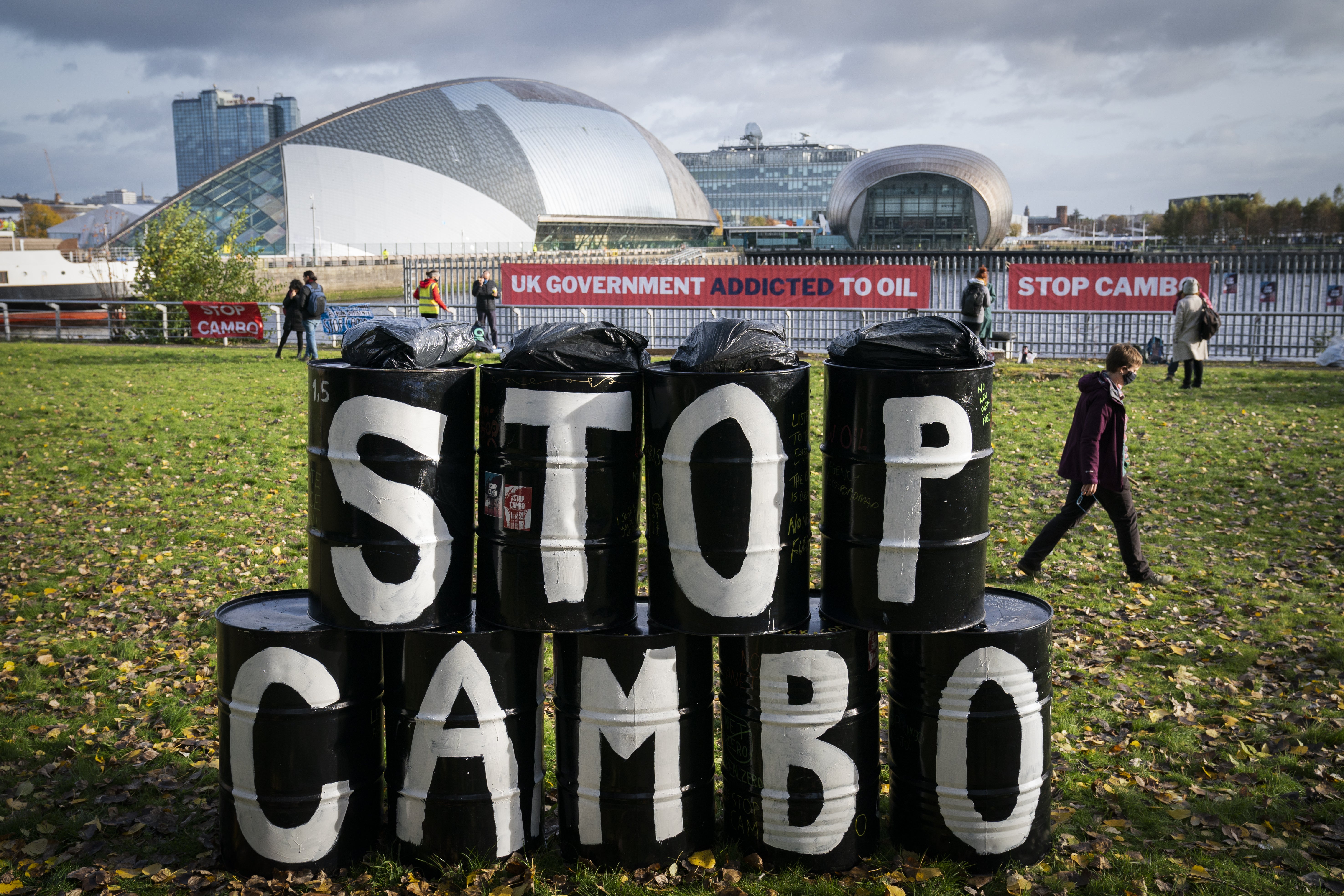 Activists from Friends of the Earth during a demonstration against Cambo in Glasgow last month (Jane Barlow/PA)