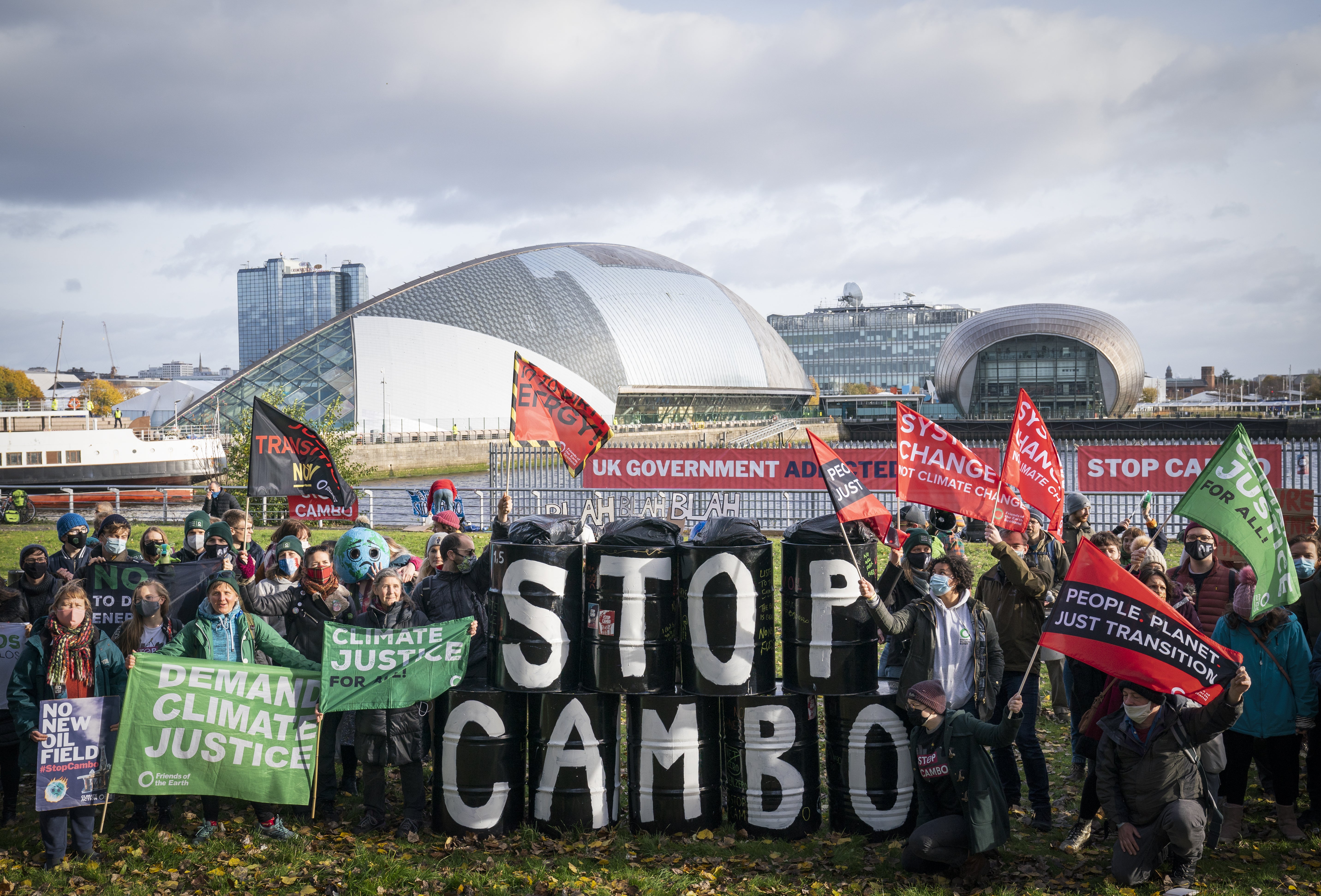 Activists from Friends of the Earth during a demonstration calling for an end to all new oil and gas projects in the North Sea