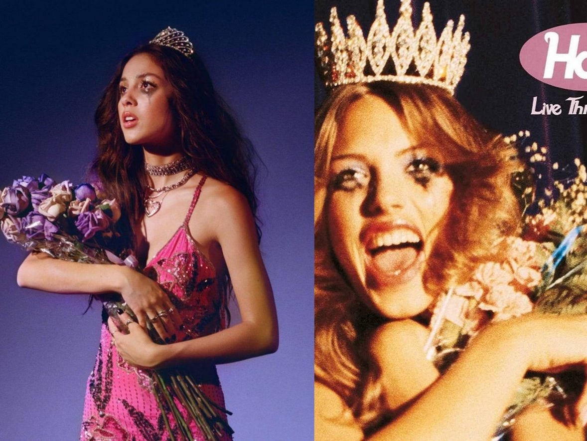 Prom queens: Olivia Rodrigo and, right, the cover of Hole’s 1994 album ‘Live Through This’