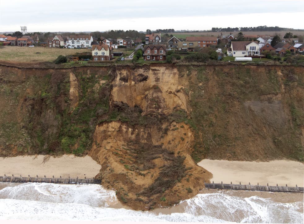 An aerial view of a cliff collapse at Mundesley in north Norfolk (Joe Giddens/PA)