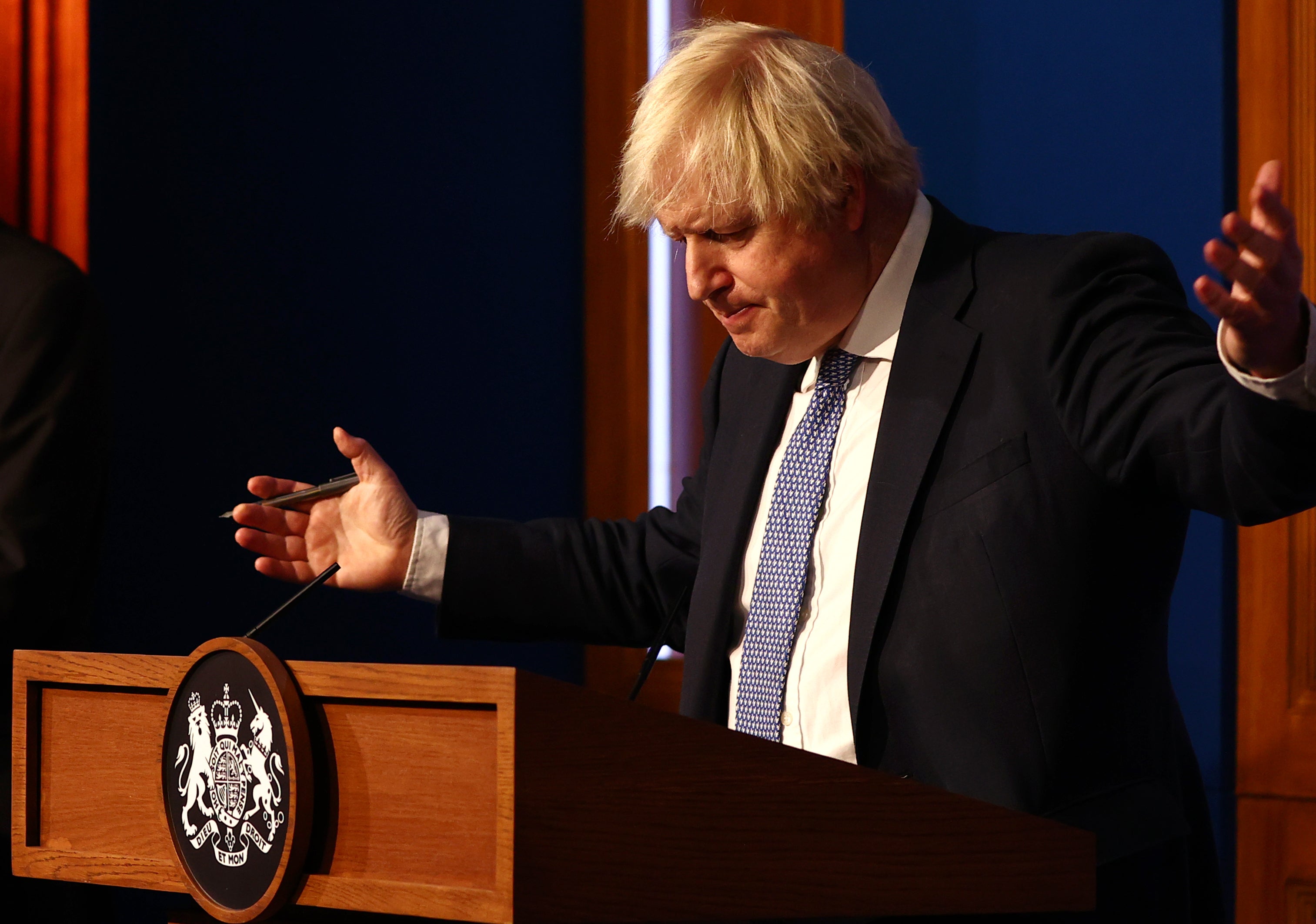 Boris Johnson at a press conference in Downing Street