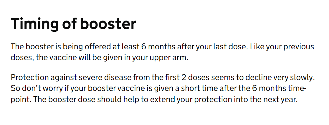 The government website incorrectly states that people must wait six months between their second vaccine and their booster jab