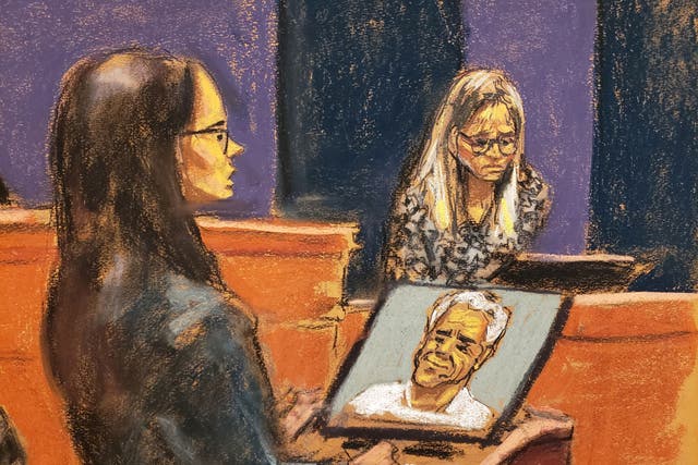 <p>Witness Annie Farmer is questioned by prosecutor Lara Pomerantz during the trial of Ghislaine Maxwell, the Jeffrey Epstein associate accused of sex trafficking</p>
