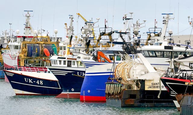 Fishing boats moored in the port of Boulogne, France (Gareth Fuller/PA)