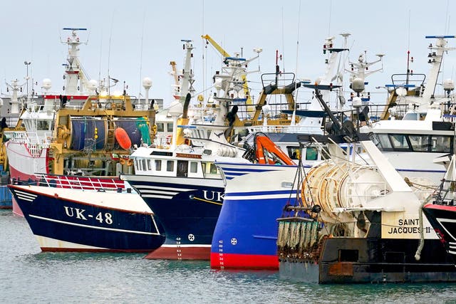 Fishing boats moored in the port of Boulogne, France (Gareth Fuller/PA)