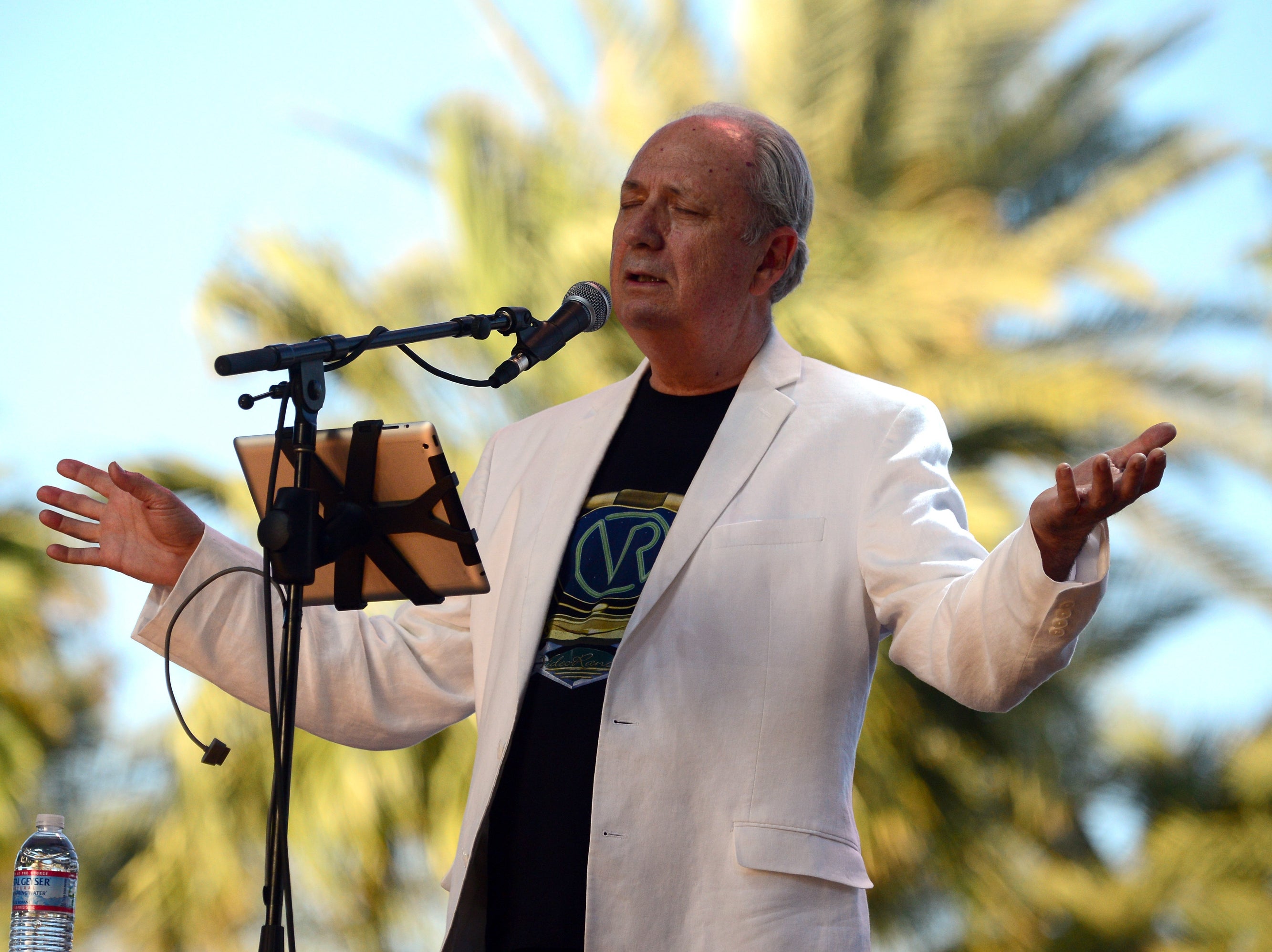 Michael Nesmith performing onstage at the Stagecoach Music Festival in California in 2014.