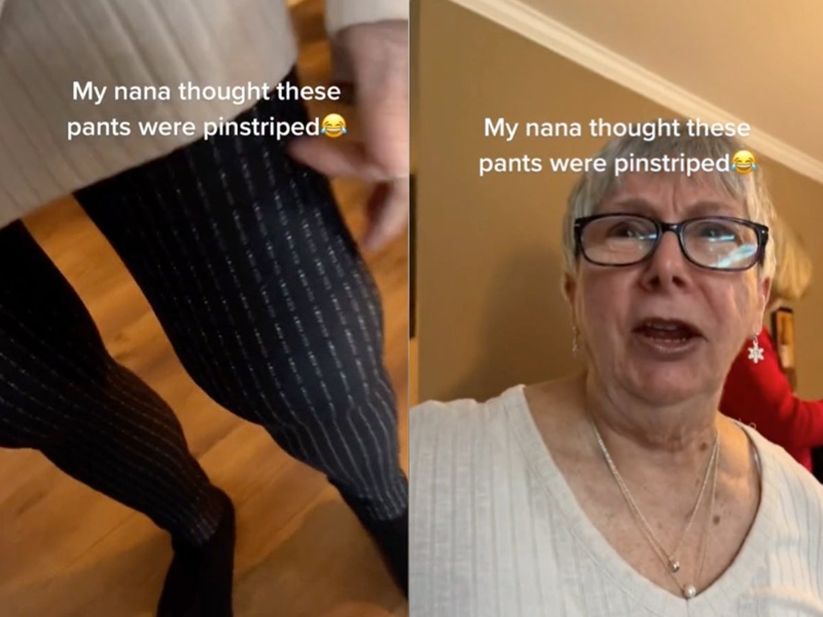 Grandmother stunned after finding 'pinstripe' pants pattern was actually  curse words