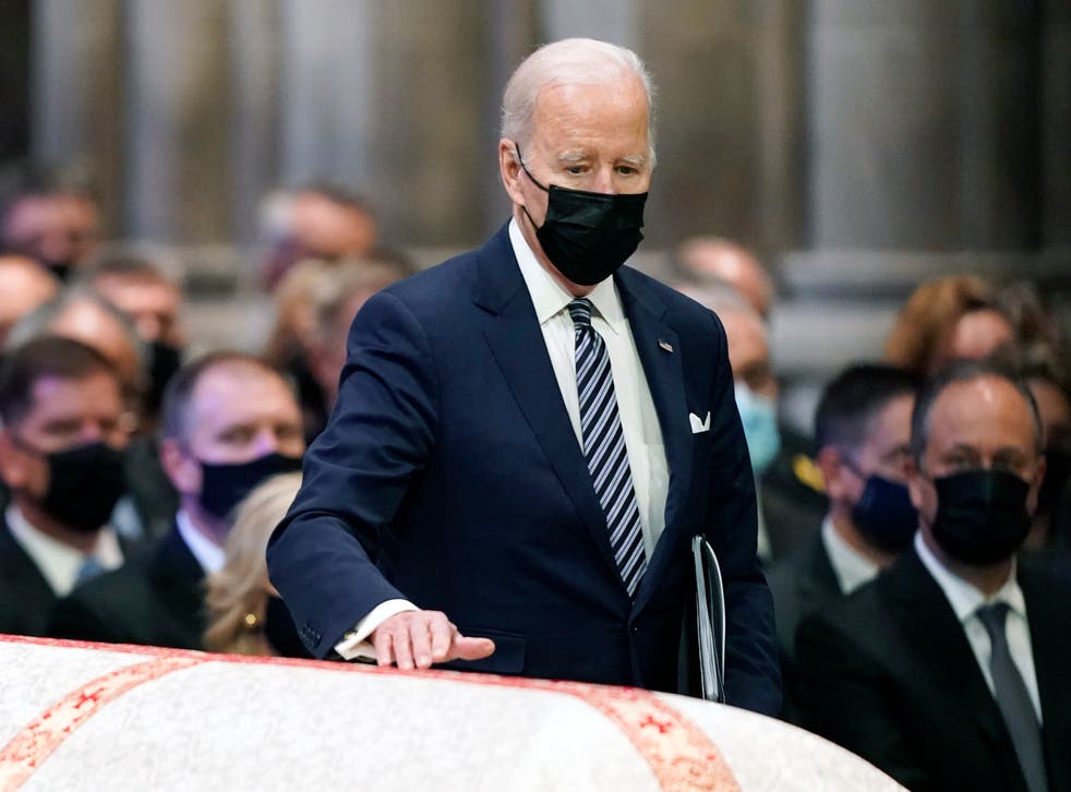 <p>Biden at the funeral of Bob Dole this week </p>