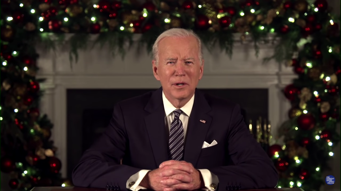 <p>President Joe Biden speaking about the growing economy and plummeting unemployment rate on The Tonight Show on Friday</p>