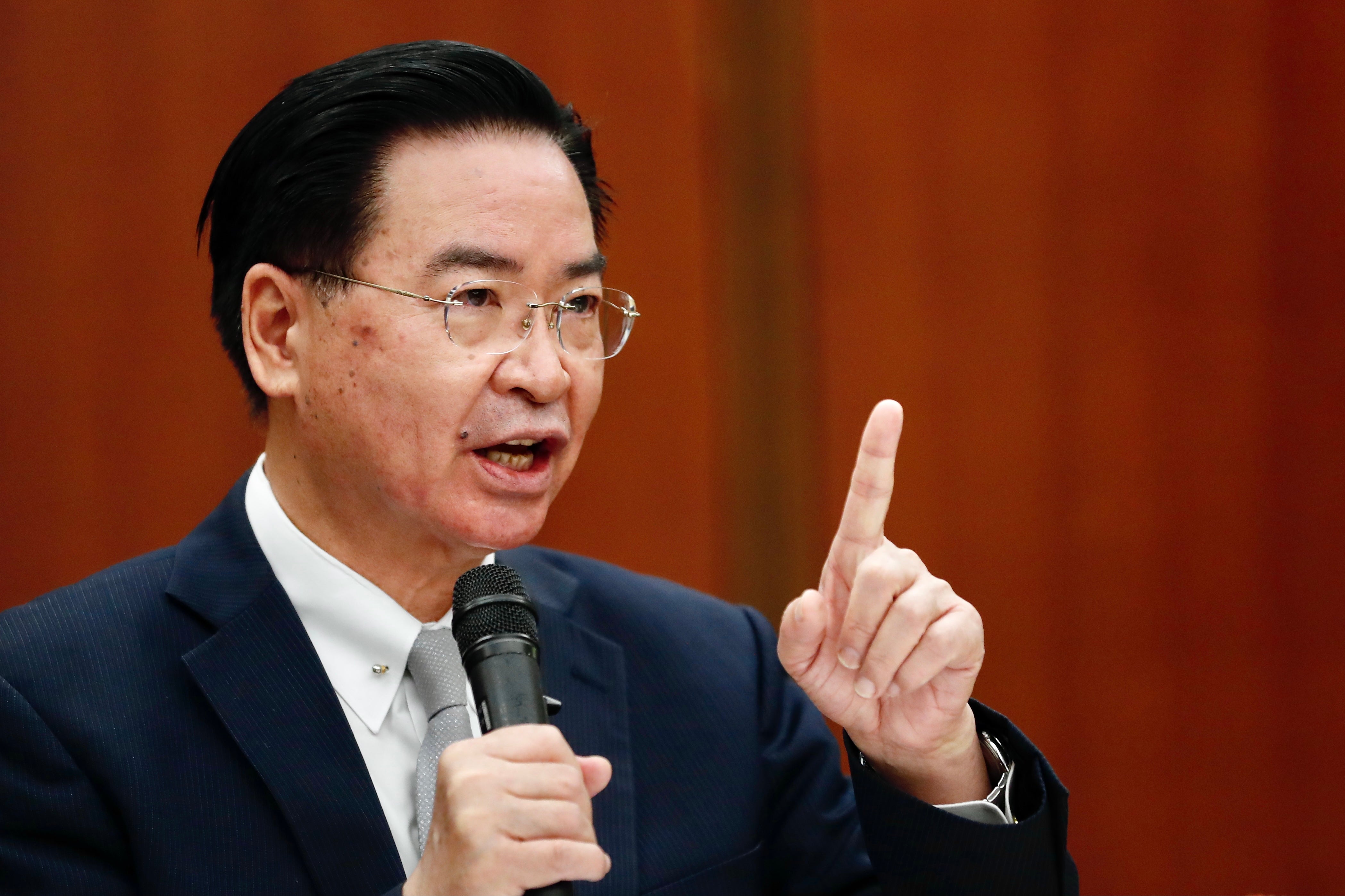 Taiwan Foreign Minister Joseph Wu speaks during a press briefing in Taipei in April