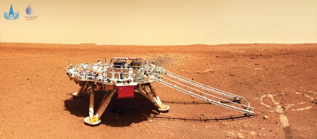 <p> A photo released on June 11 by the China National Space Administration shows Zhurong, China’s first Mars rover, on the surface of the planet</p>