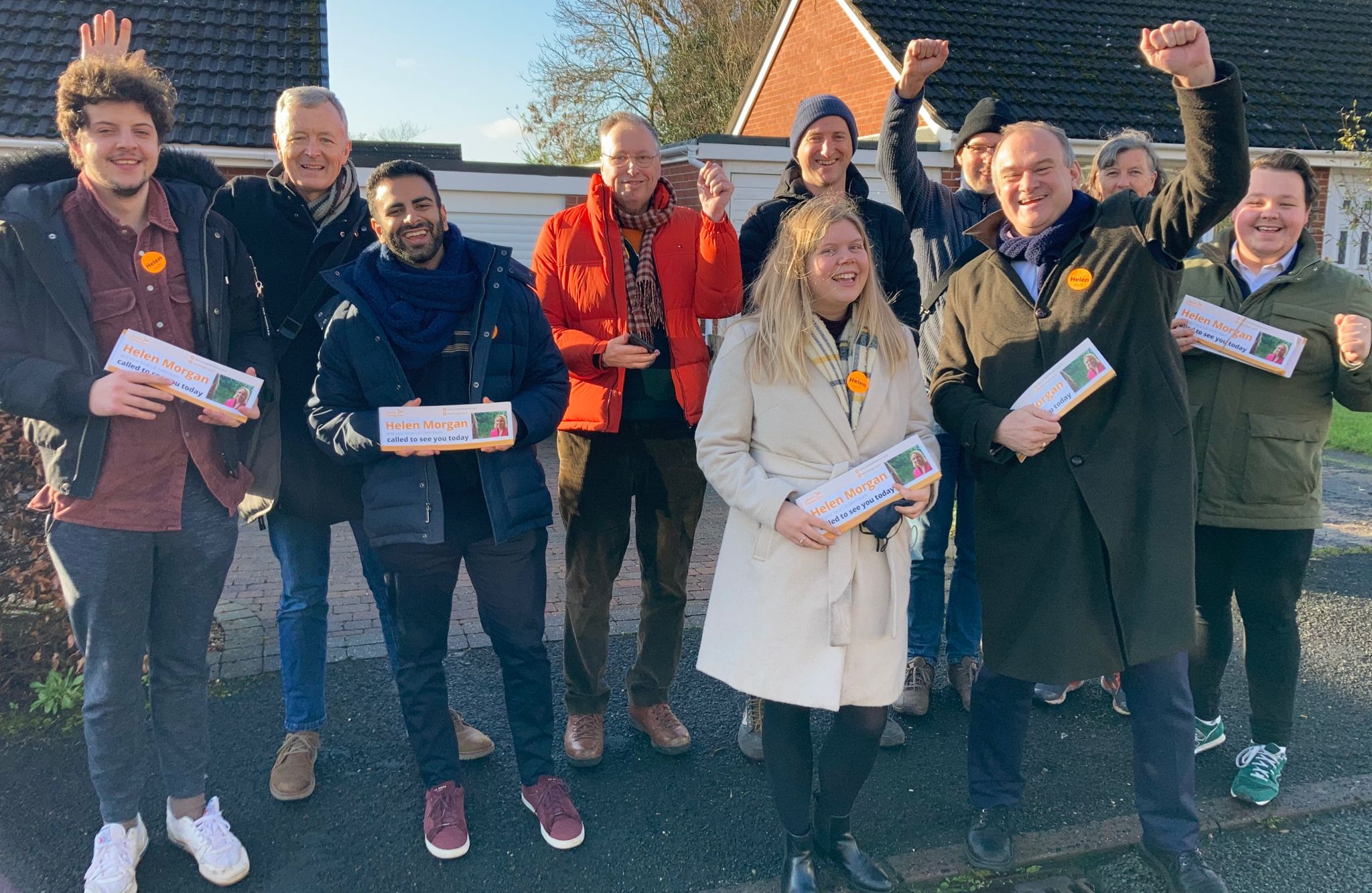 Liberal Democrat leader Ed Davey on the campaign trail in North Shropshire with party activists