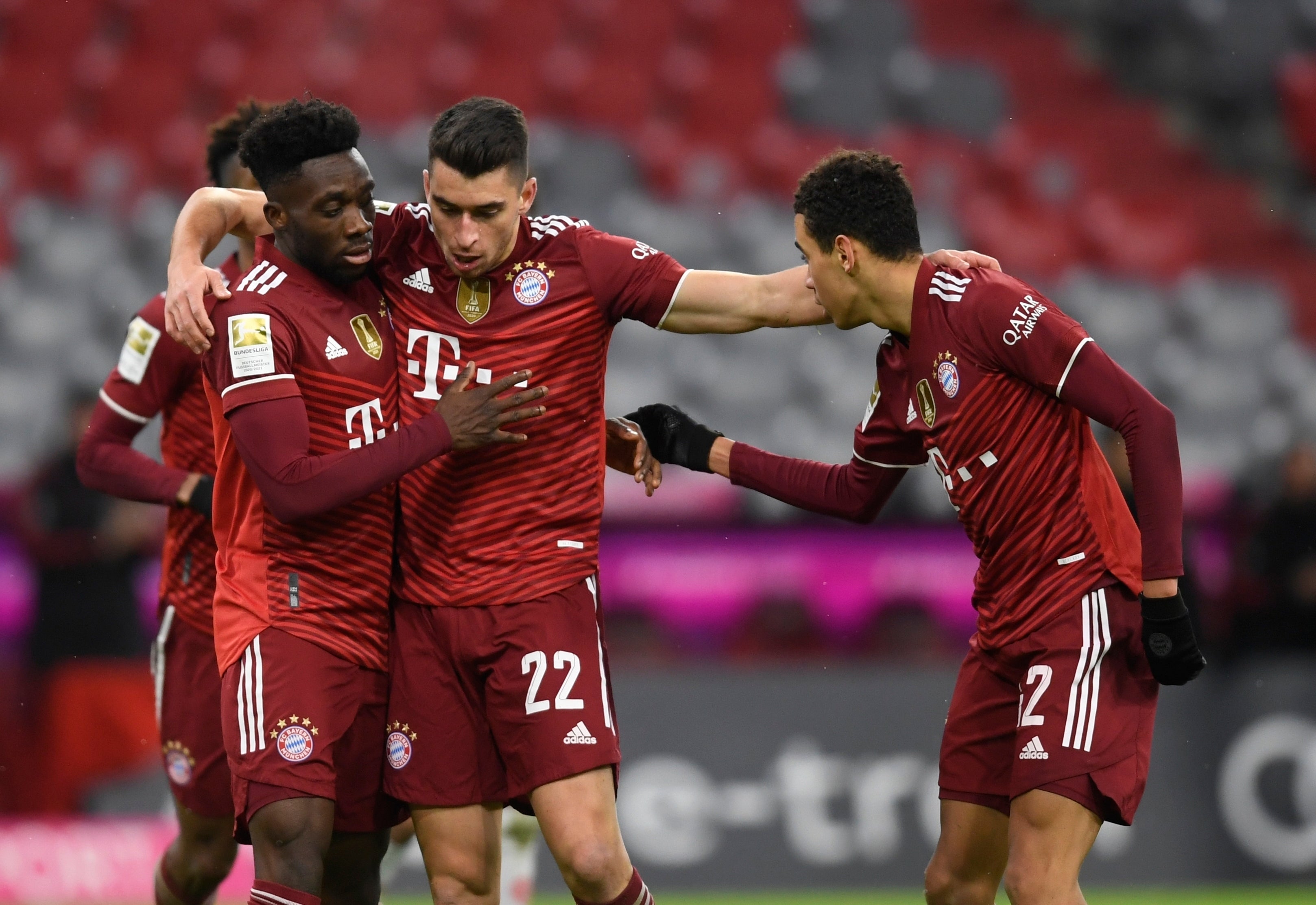 Jamal Musiala, right, hit Bayern’s winner (Andreas Schaad/AP)