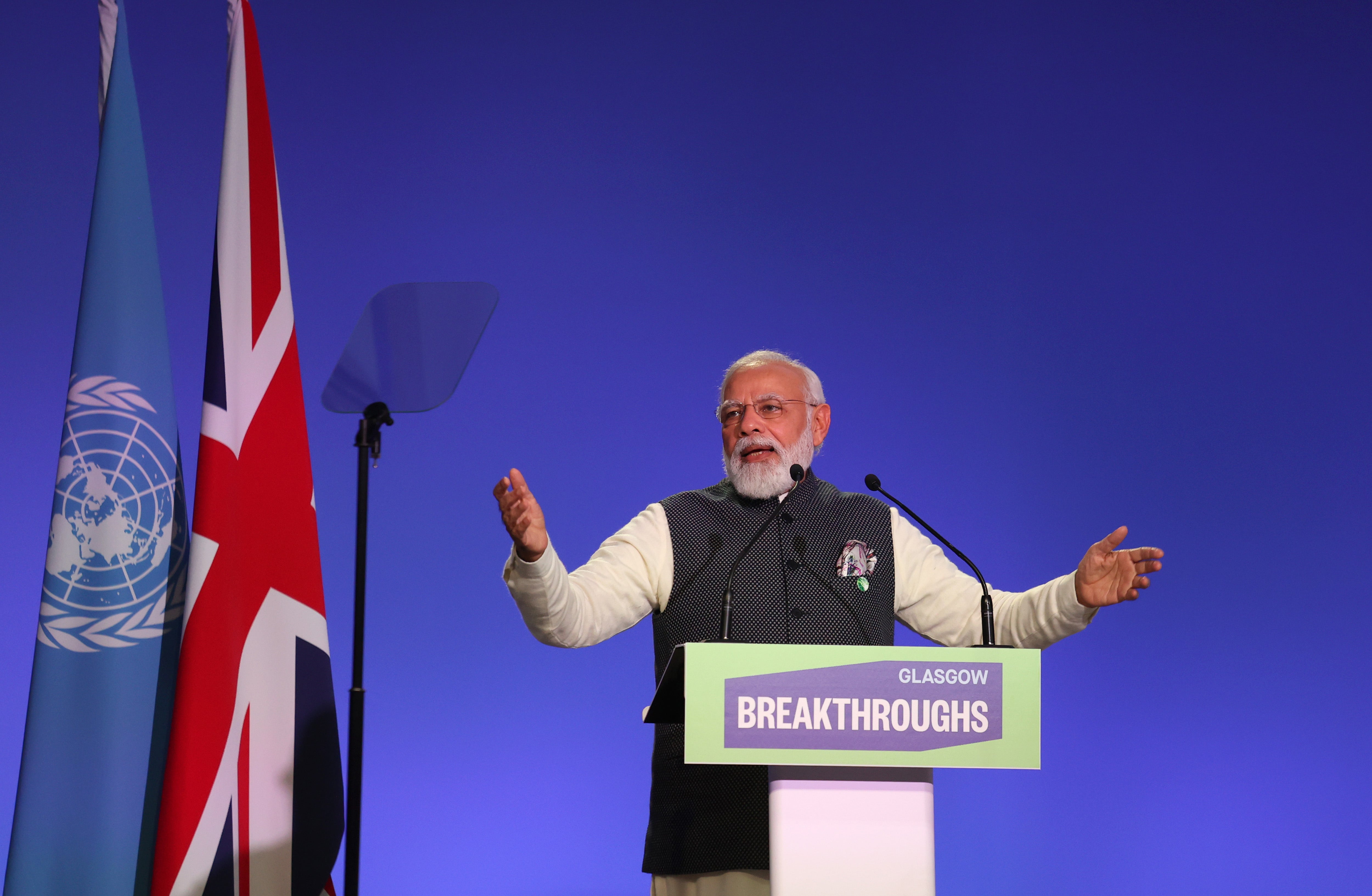 File: Indian Prime Minister Narendra Modi speaks on day three of COP26 on 2 November 2021 in Glasgow, Scotland
