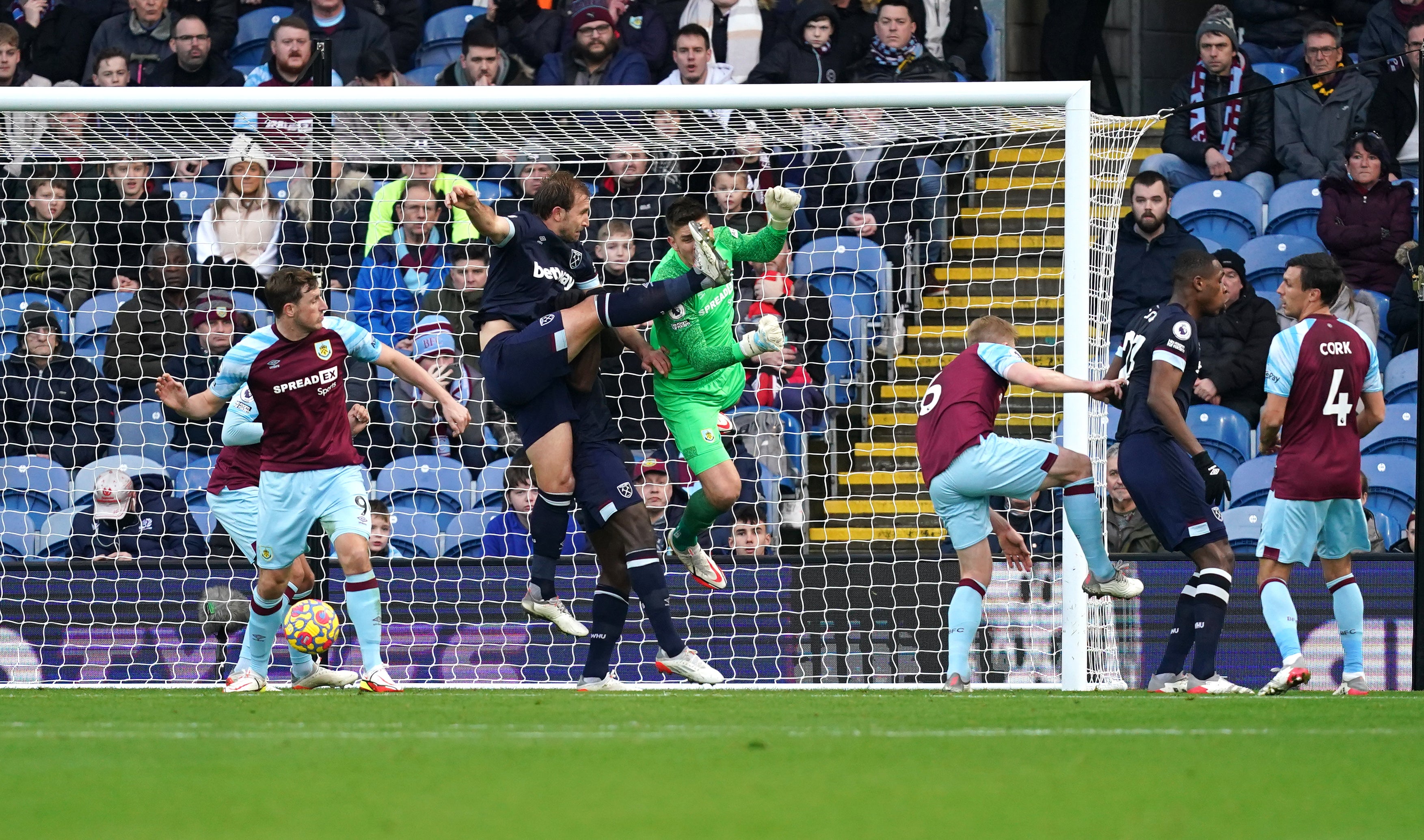 Burnley goalkeeper Nick Pope made a couple of keys saves against West Ham at Turf Moor (Martin Rickett/PA)
