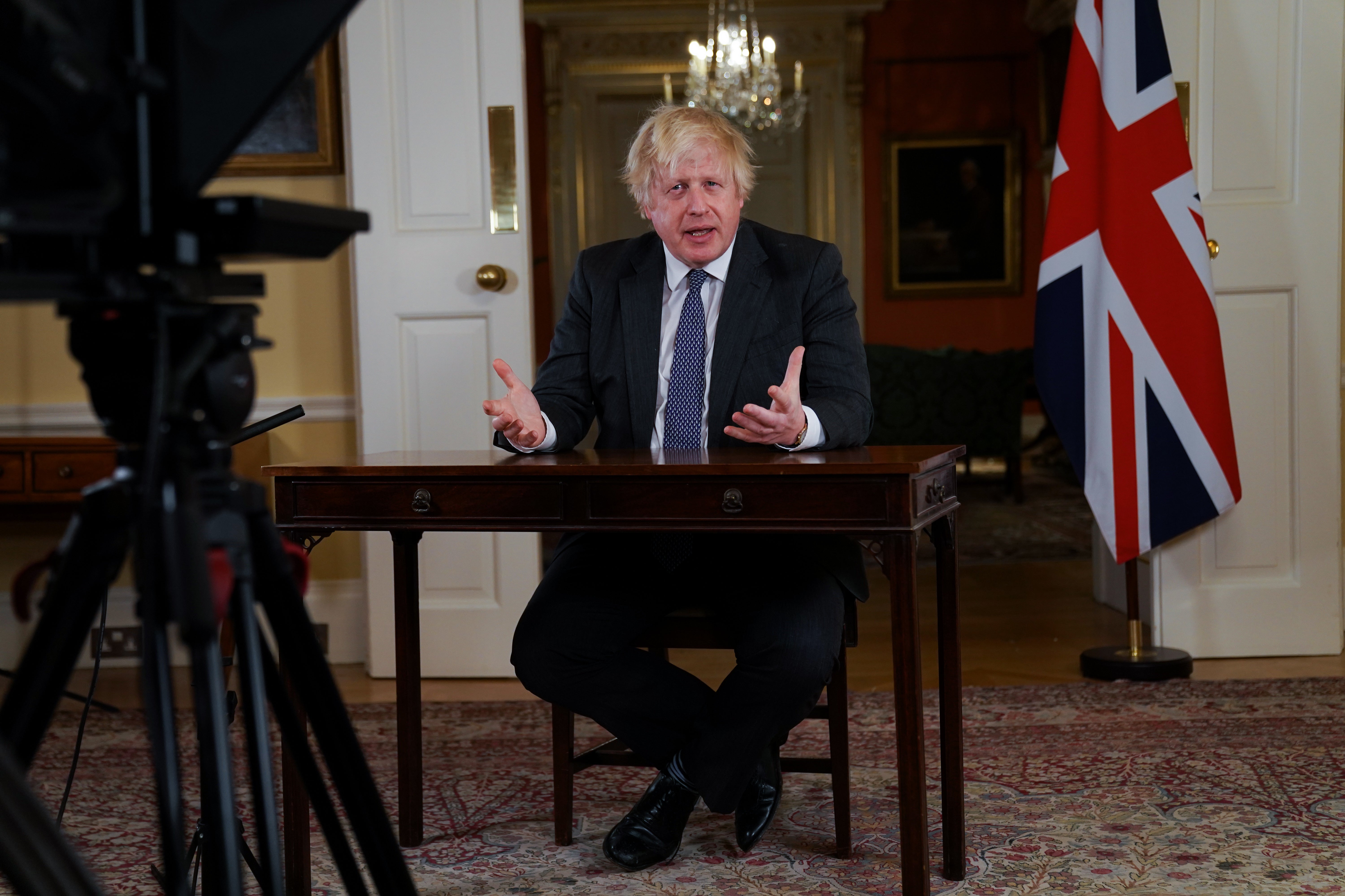 Prime Minister Boris Johnson records an address to the nation at Downing Street (Kirsty O’Connor/PA).