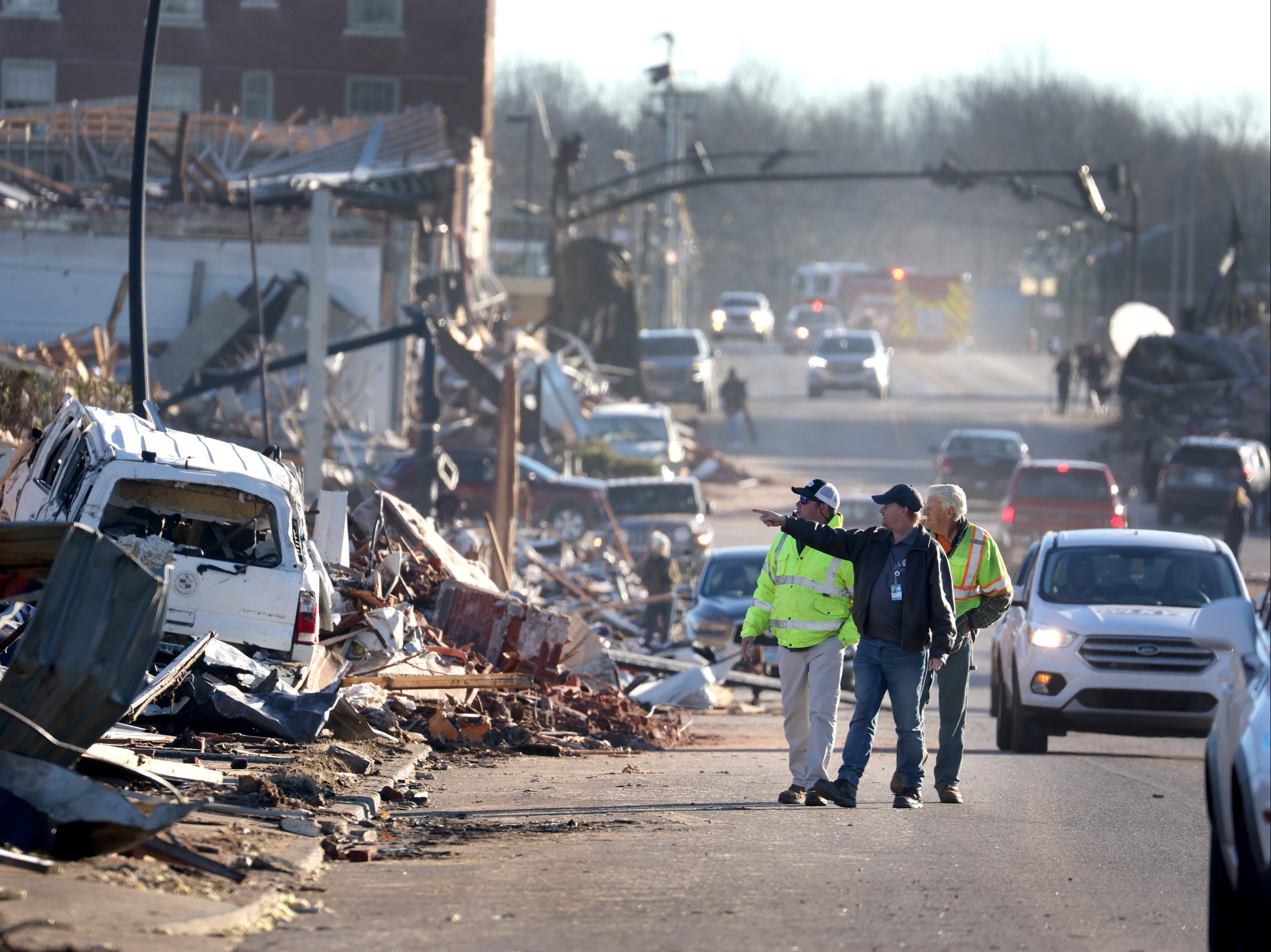 Homes and business are reduced to rubble after a tornado ripped through the area two days prior on 12 December 2021 in Mayfield, Kentucky