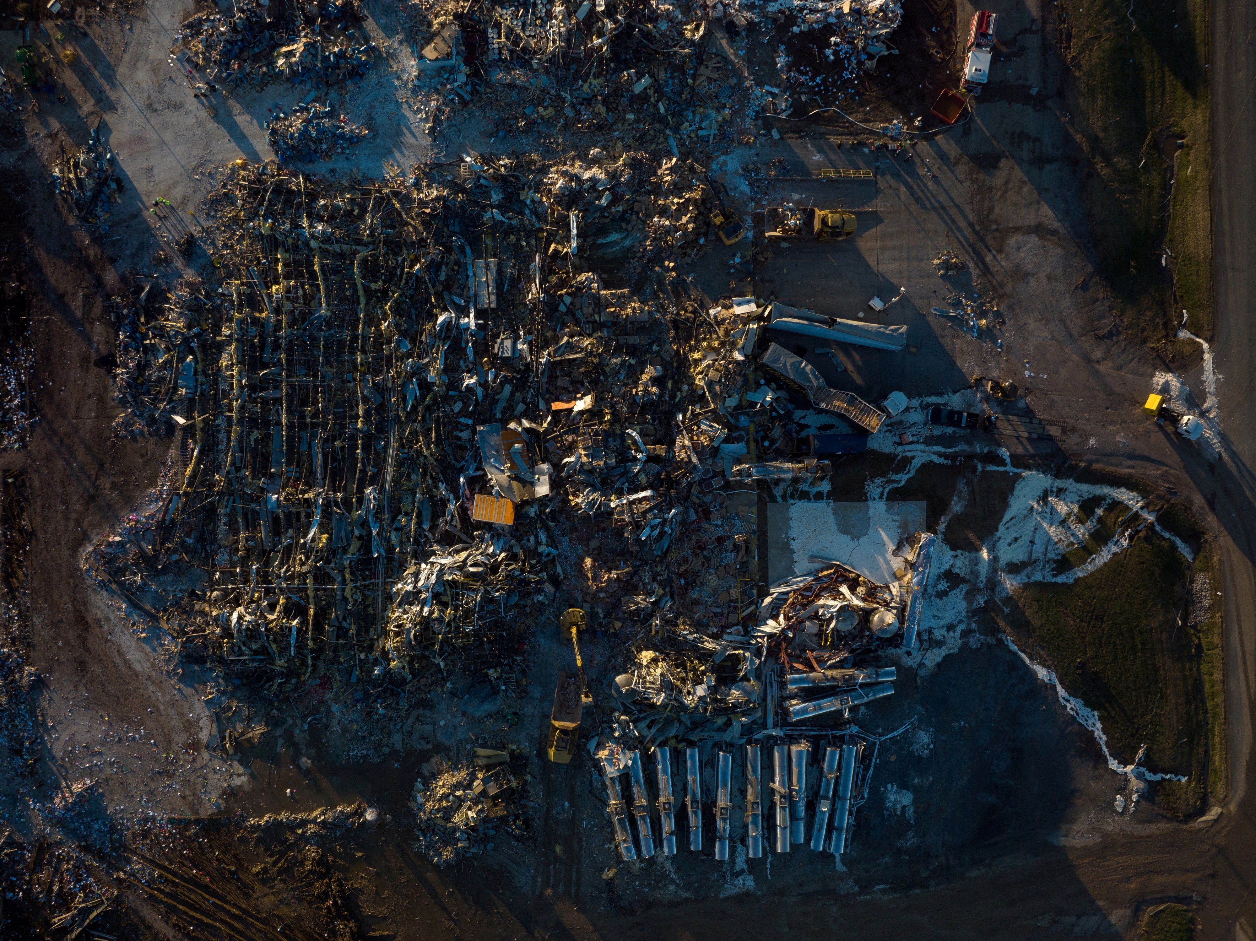 <p>Mayfield Consumer Products candle factory seen in the aftermath of Friday night’s tornado </p>