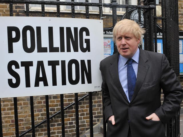 <p>Boris Johnson outside voting station in Islington, London.</p>