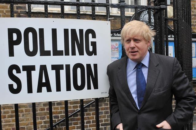 <p>Boris Johnson outside voting station in Islington, London.</p>