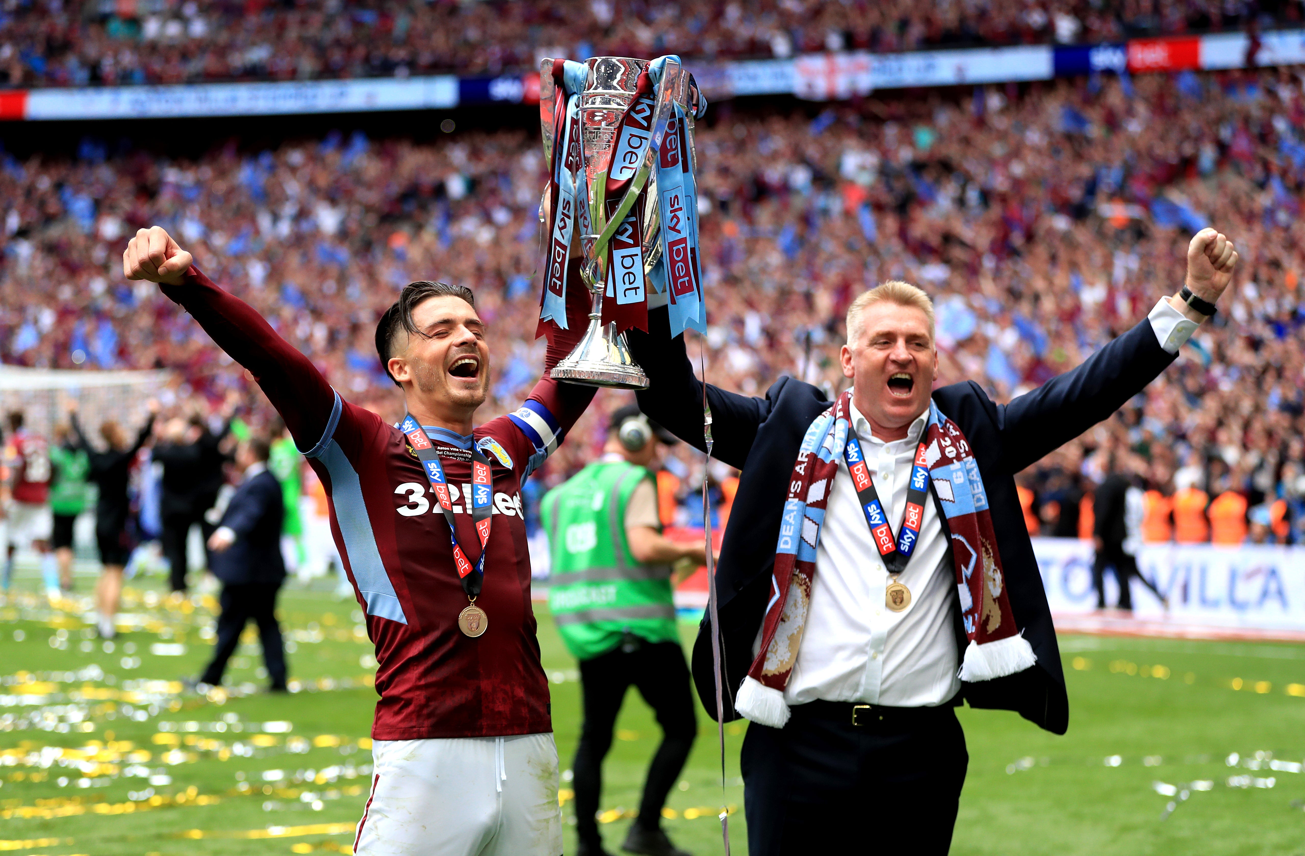Dean Smith (right) guided Villa to promotion (Mike Egerton/PA)