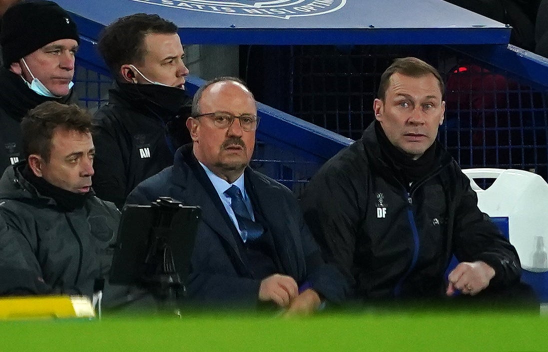 Rafael Benitez (centre) is enduring a tough time at Everton (Peter Byrne/PA)