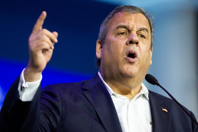 <p>Former New Jersey Gov. Chris Christie speaks during the Republican Jewish Coalition's annual leadership meeting at The Venetian hotel-casino Nov. 6, 2021, in Las Vegas</p>