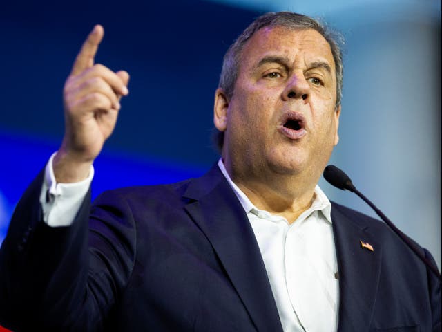<p>Former New Jersey Gov. Chris Christie speaks during the Republican Jewish Coalition's annual leadership meeting at The Venetian hotel-casino Nov. 6, 2021, in Las Vegas</p>
