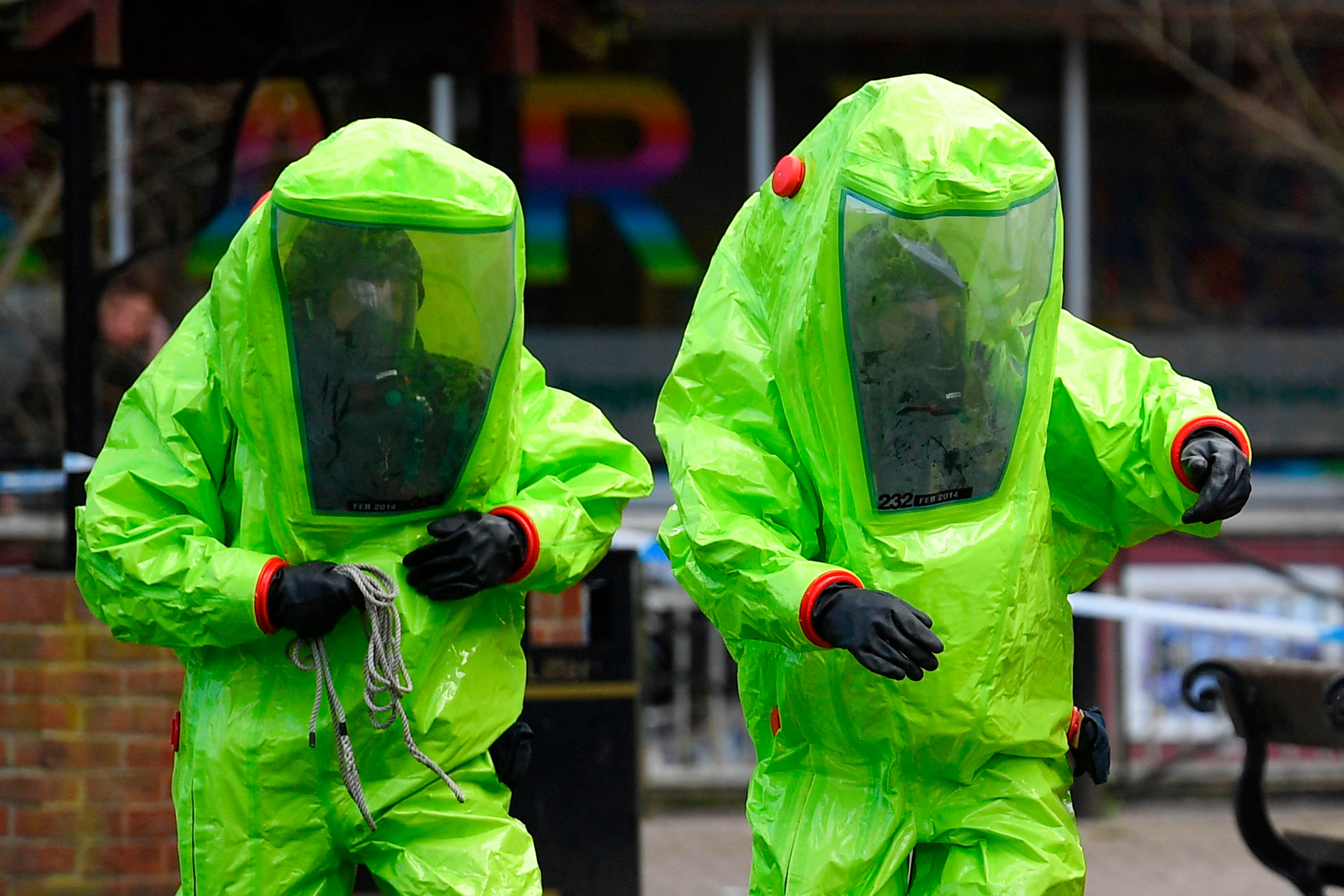 Emergency services personnel in biohazard suits investigate the Salisbury poisonings