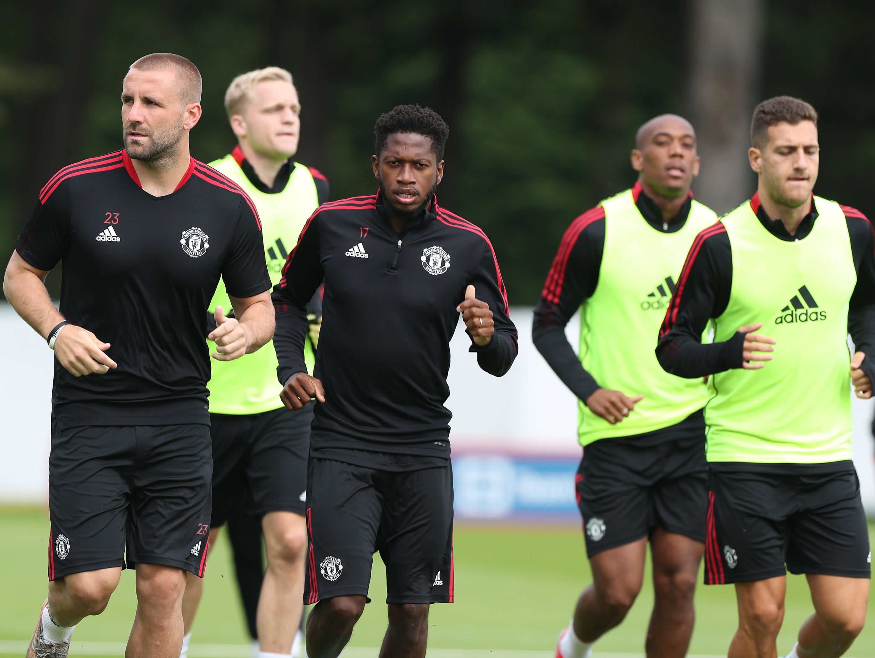 Manchester United players in training at Carrington