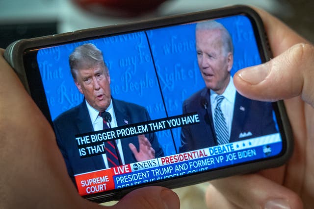 <p>Donald Trump and Joe Biden meet for a debate in 2020 </p>