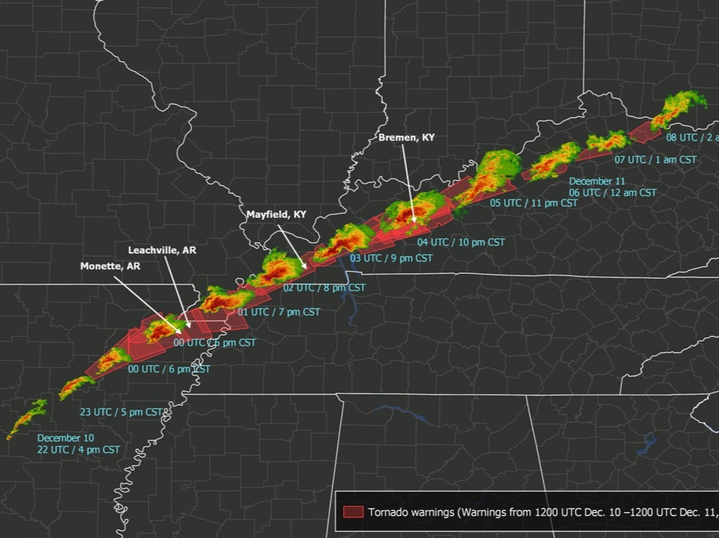 Kentucky tornado: Map shows path of possible ‘longest single-track twister’ wreaking havoc  The 