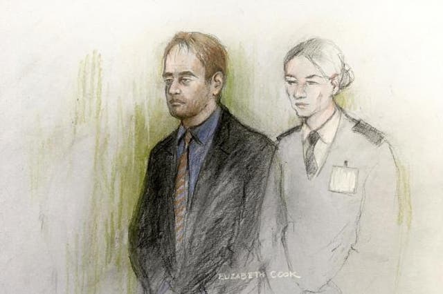 <p>Court sketch of Thomas Schreiber, 35, appearing at Winchester Crown Court</p>
