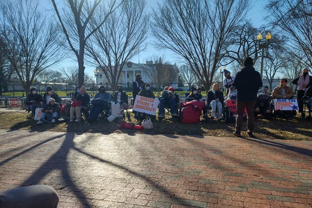 <p>Student activists rally outside the White House on day 8 of a hunger strike for action on legislation to protect voting rights and reform election laws</p>