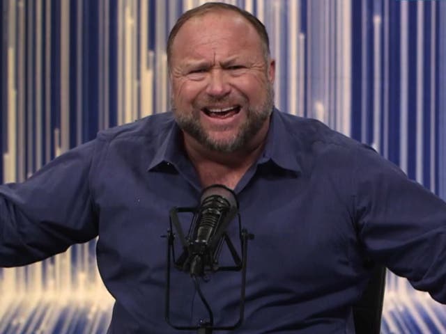 <p>Alex Jones on his show on 12 December, 2021</p>