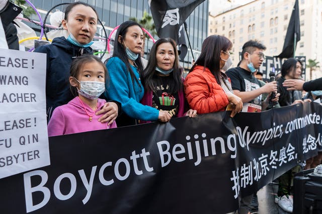 <p>Protesters rally against the Beijing 2022 Winter Olympic Games on International Human Rights Day</p>
