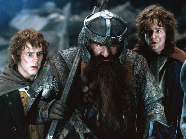 <p>Dominic Monaghan, John Rhys-Davies and Billy Boyd in ‘The Fellowship of the Ring'</p>