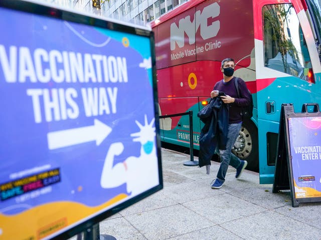 <p>A mobile vaccination centre in New York City</p>