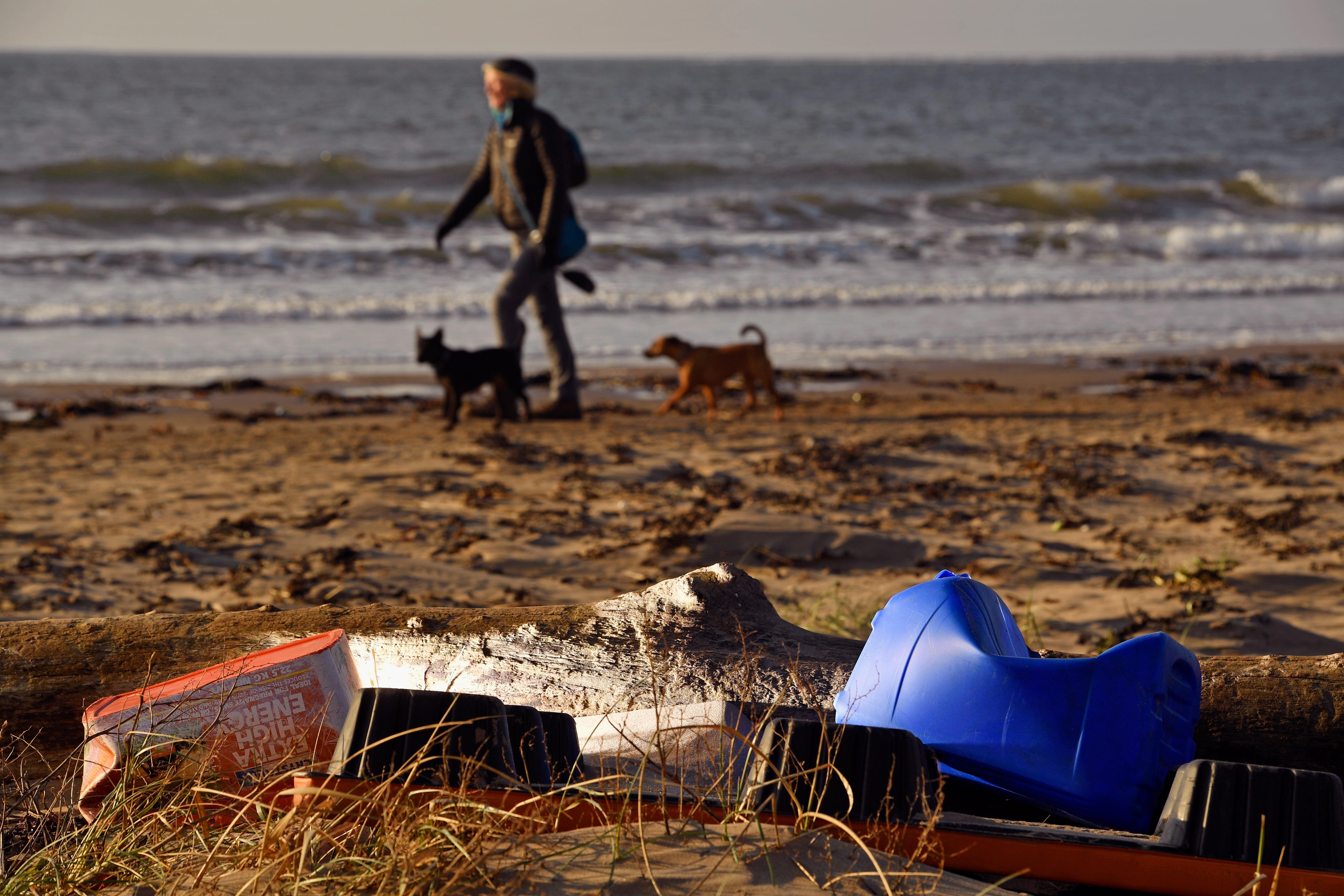 Plastic waste is washed up on Troon beach in Scotland