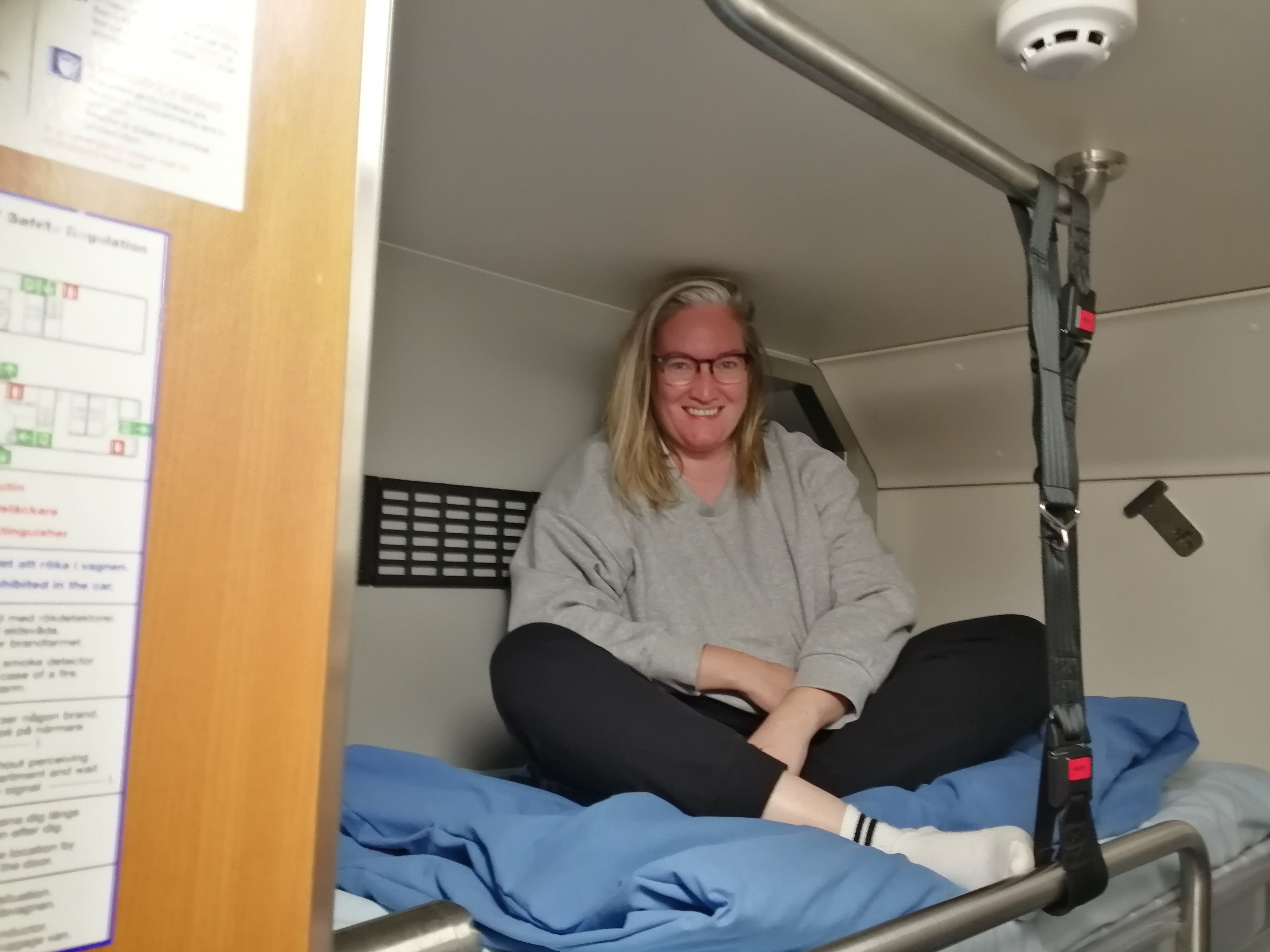 Joanna snuggles up in her cabin for the night