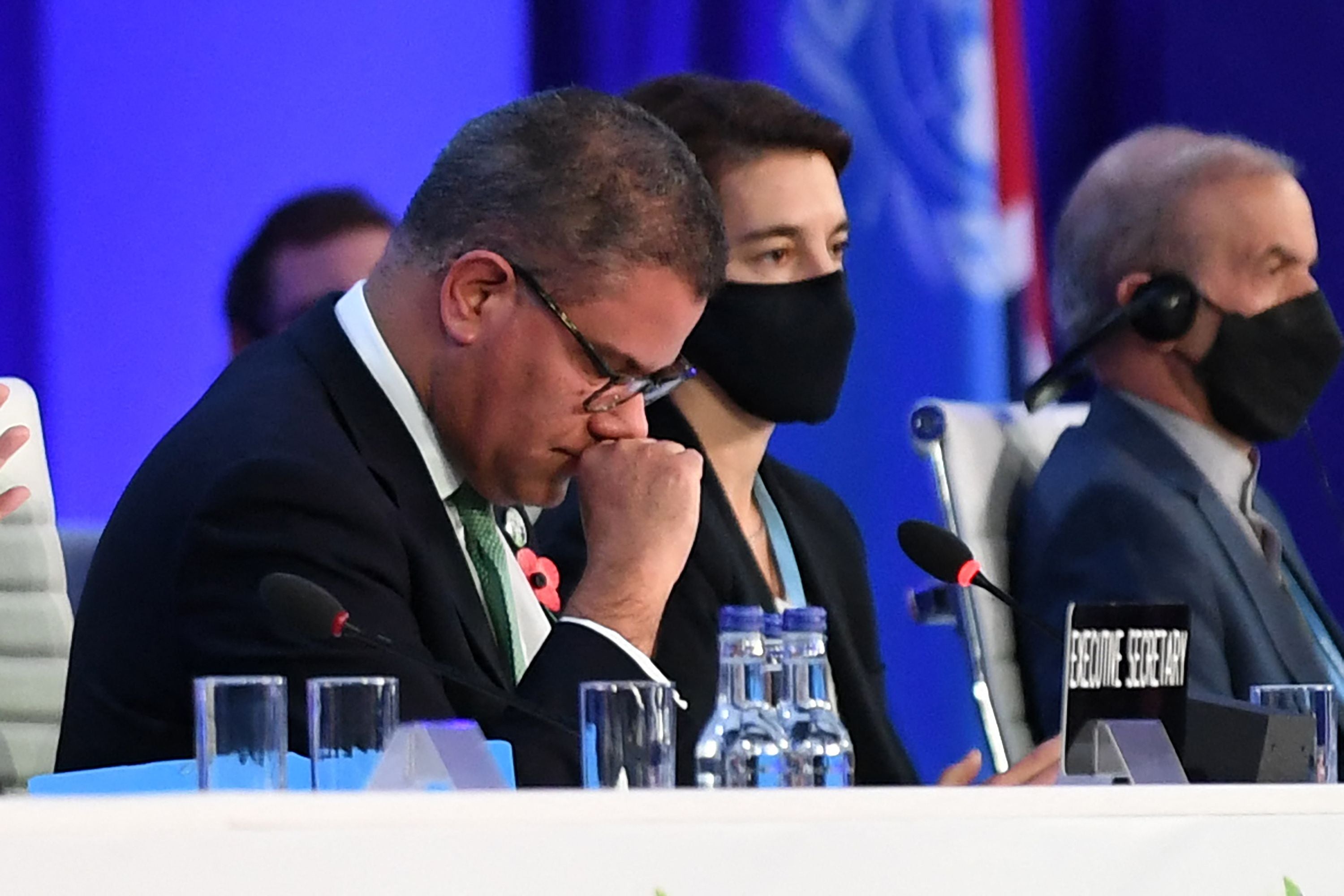 Sharma reacts as he makes his concluding remarks during Cop26 in Glasgow