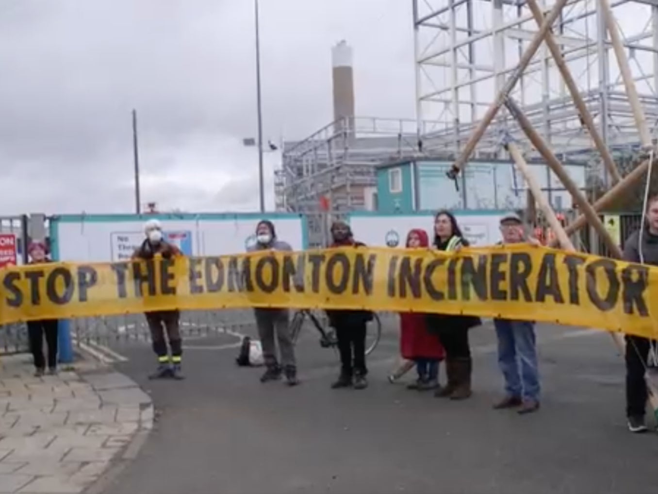 Protestors outside the Edmonton waste facility on Monday