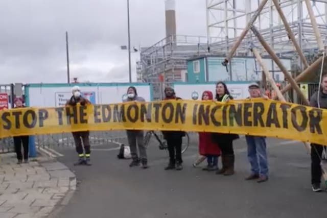 <p>Protestors outside the Edmonton waste facility on Monday</p>